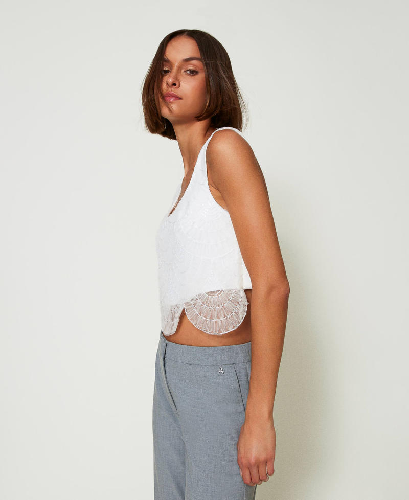 Scee by twin set Top in crêpe cady e organza ricamata Economico