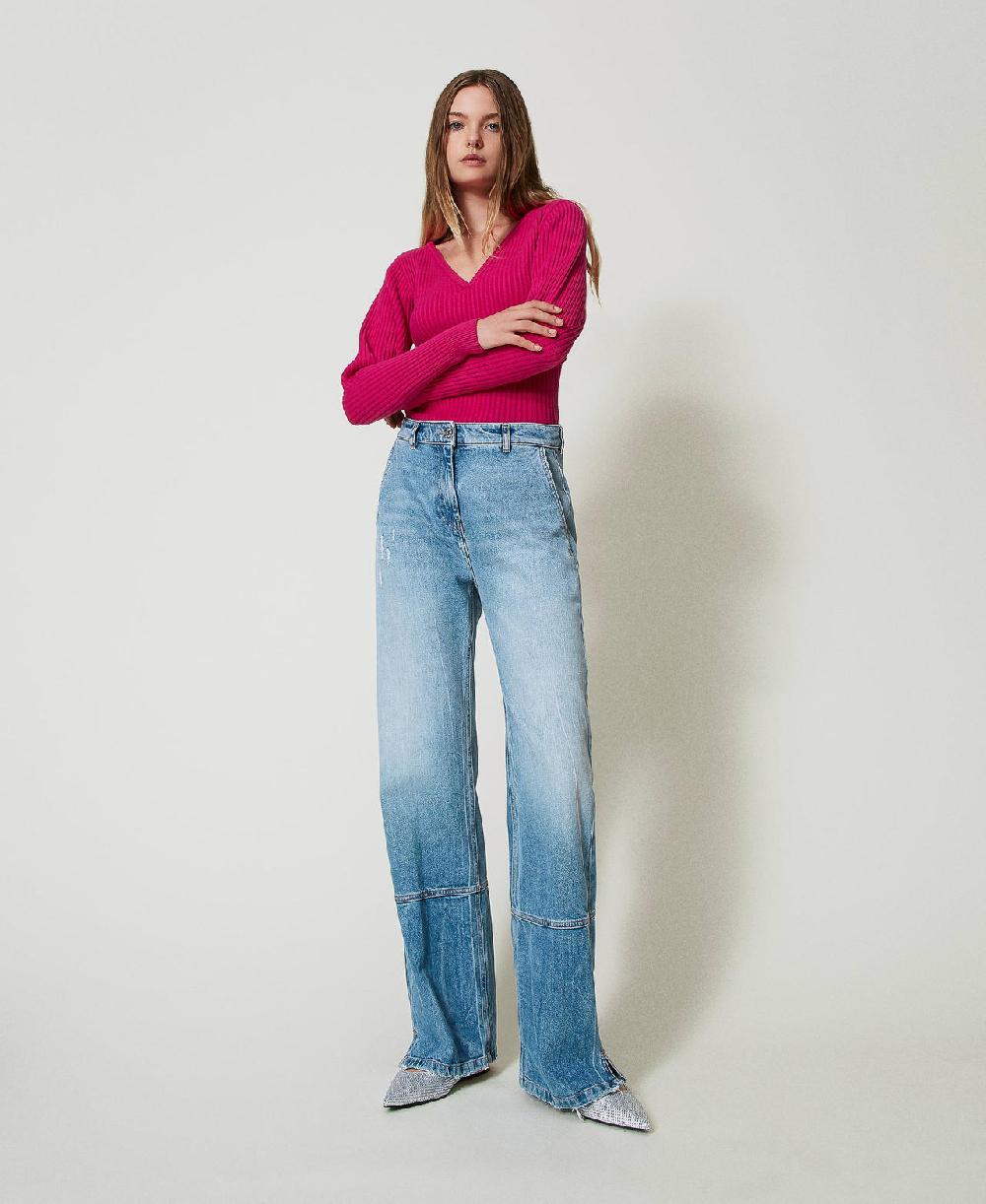 Scee by twin set Jeans wide leg con tagli In Vendita
