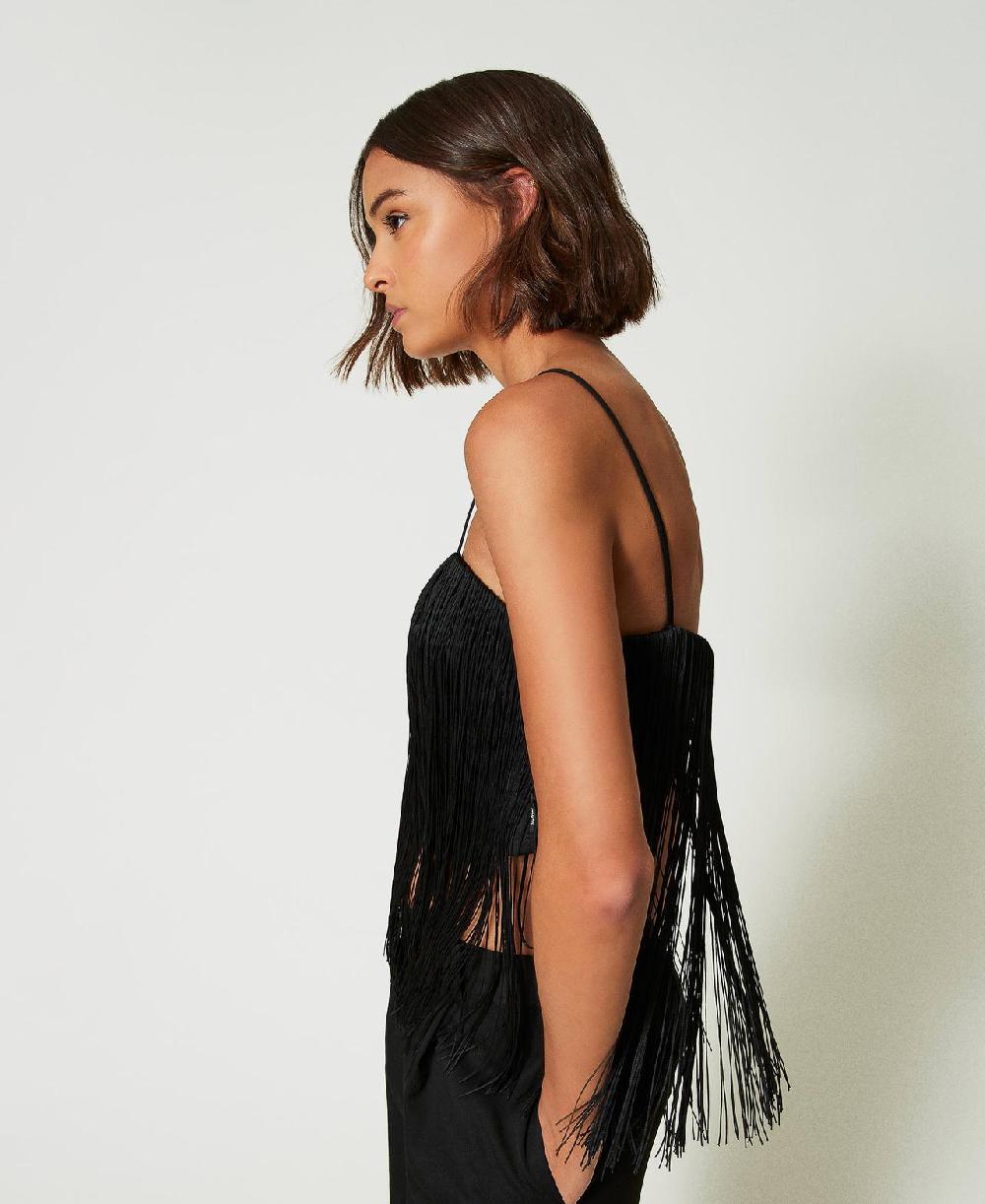 Scee by twin set Top corto MYFO con frange In Saldo