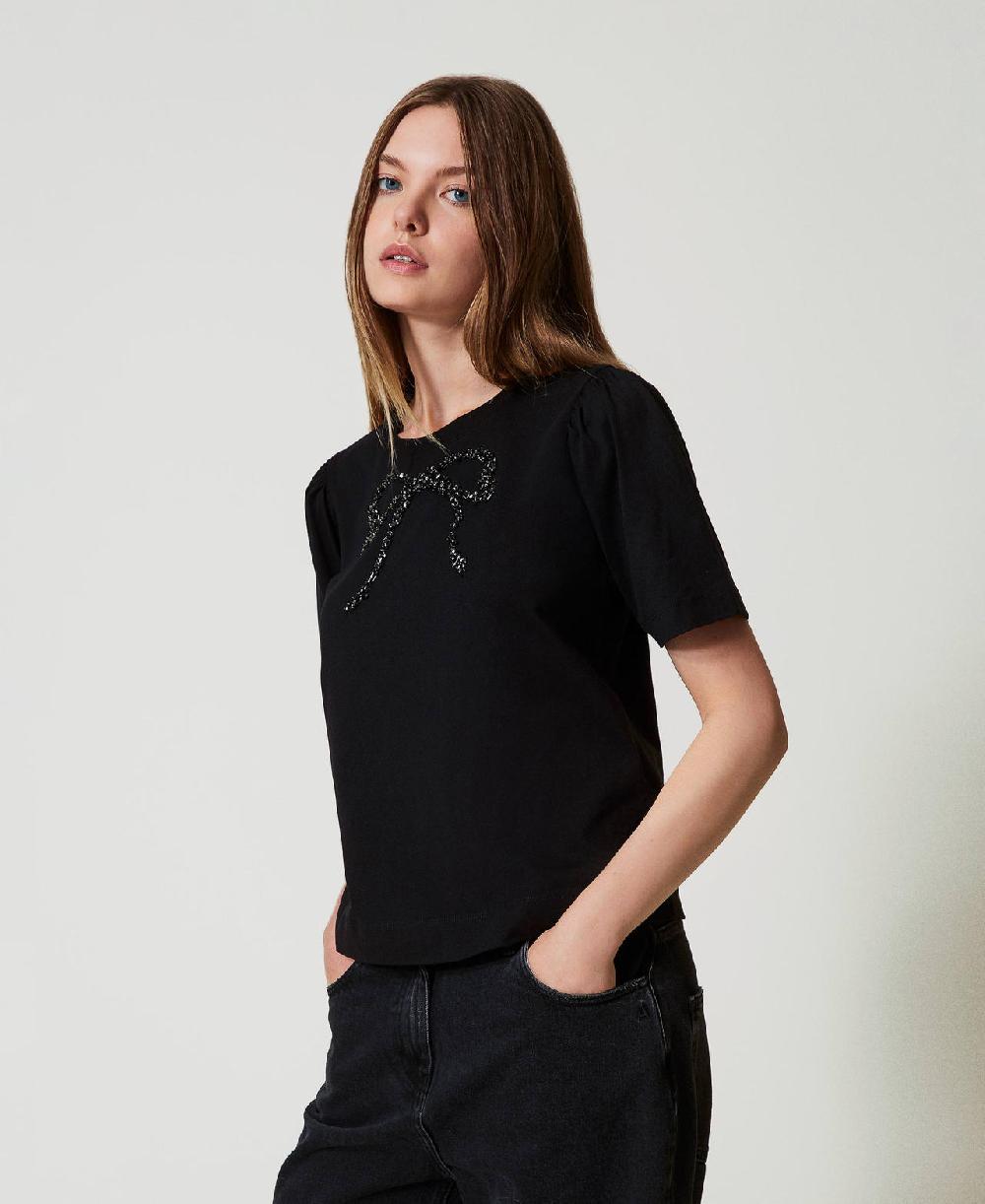 Scee by twin set T-shirt con ricamo a fiocco Nuova