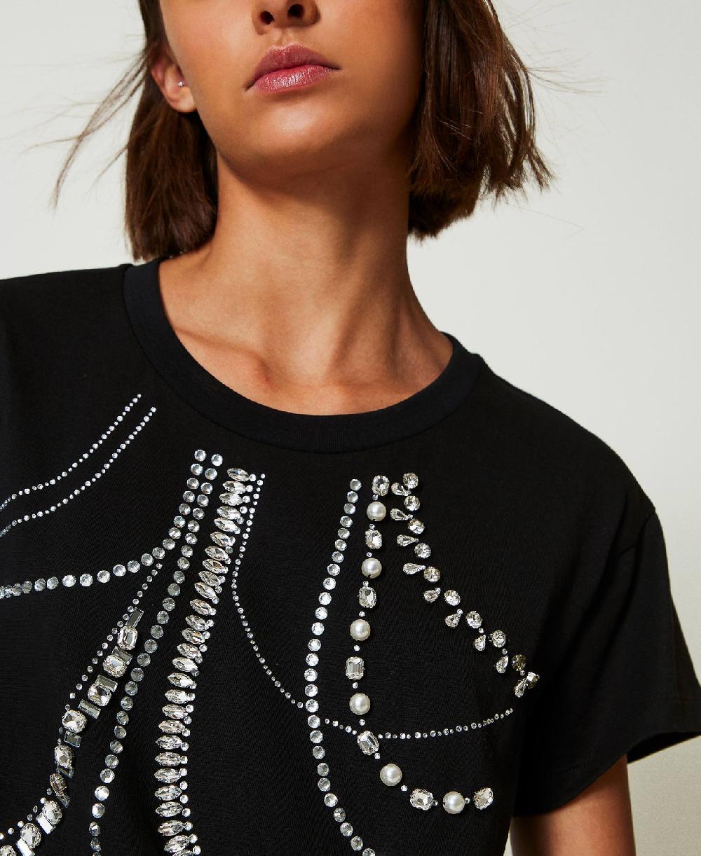 Scee by twin set T-shirt con ricami e perle Spedizione gratuita