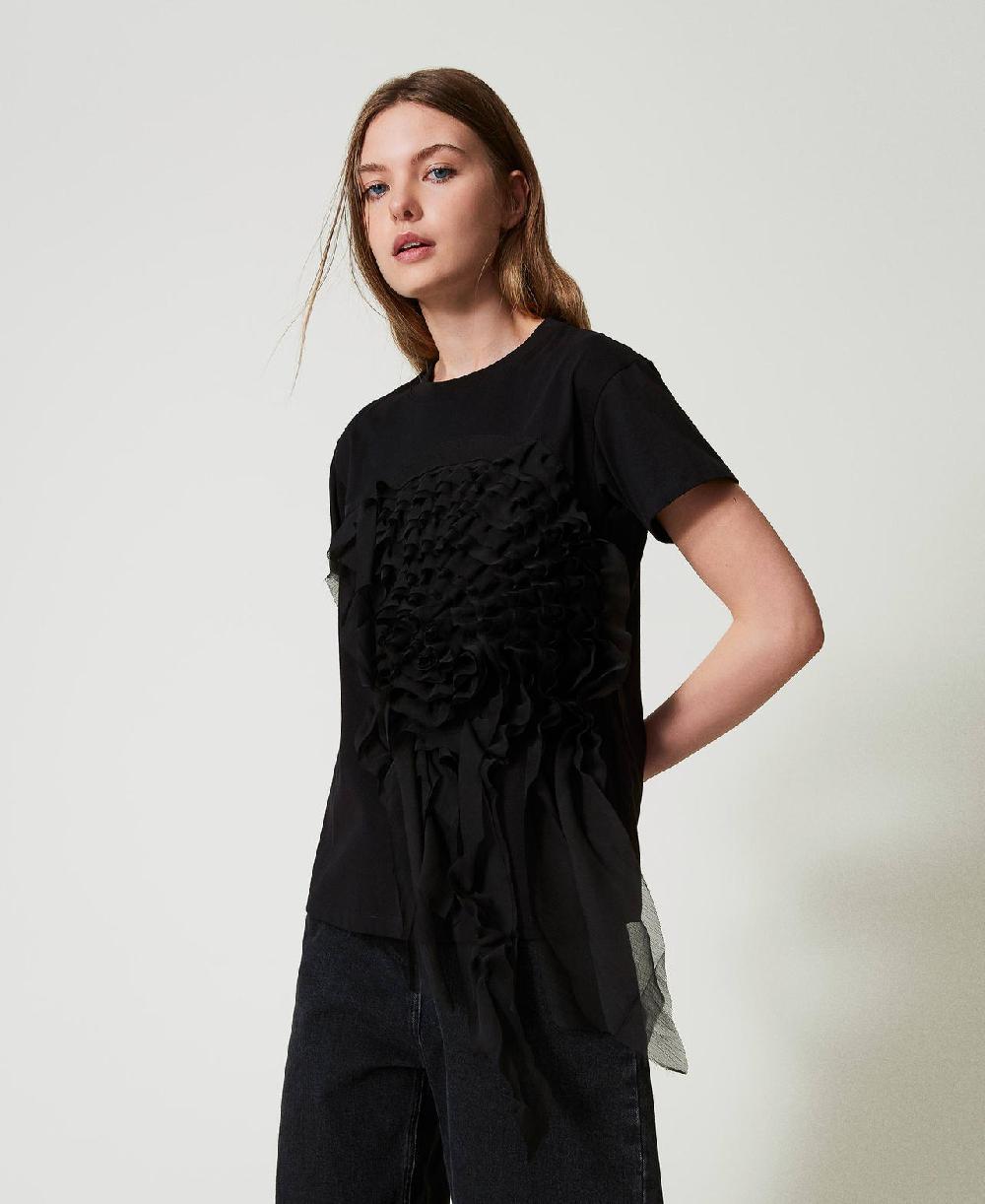 Scee by twin set T-shirt con volant in creponne Negozio online di fabbrica