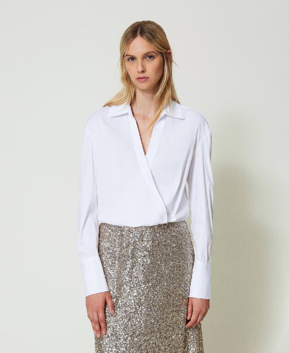 Scee by twin set Blusa in popeline con incrocio Duty-free