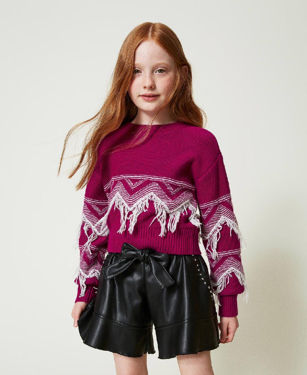 Scee by twin set Maglia in misto lana con frange Nuovo