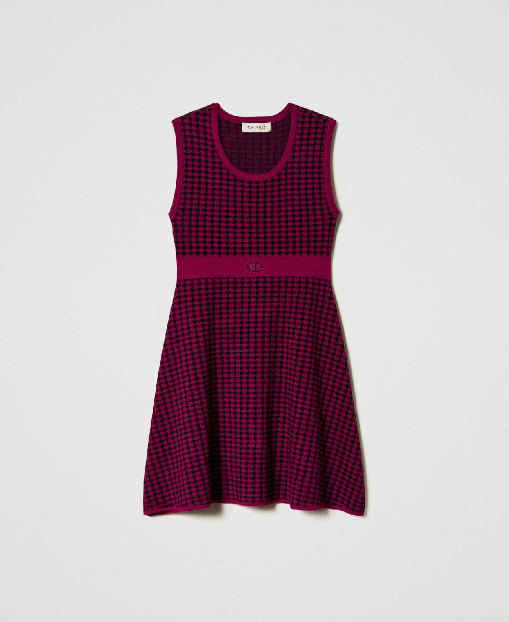 Scee by twin set Abito corto in maglia jacquard pied de poule