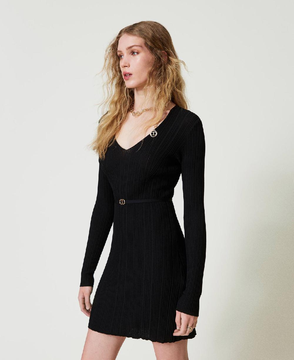 Scee by twin set Abito corto in maglia a costine con cintura Presa