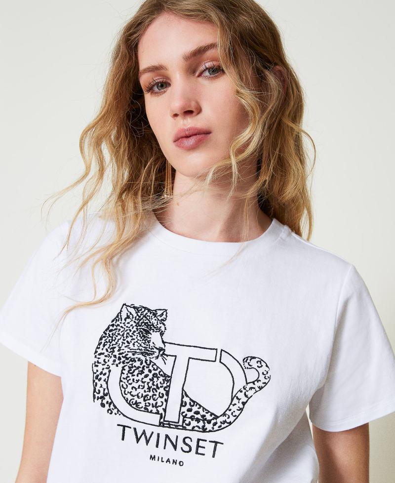 Scee by twin set T-shirt con ricamo logo e giaguaro Online