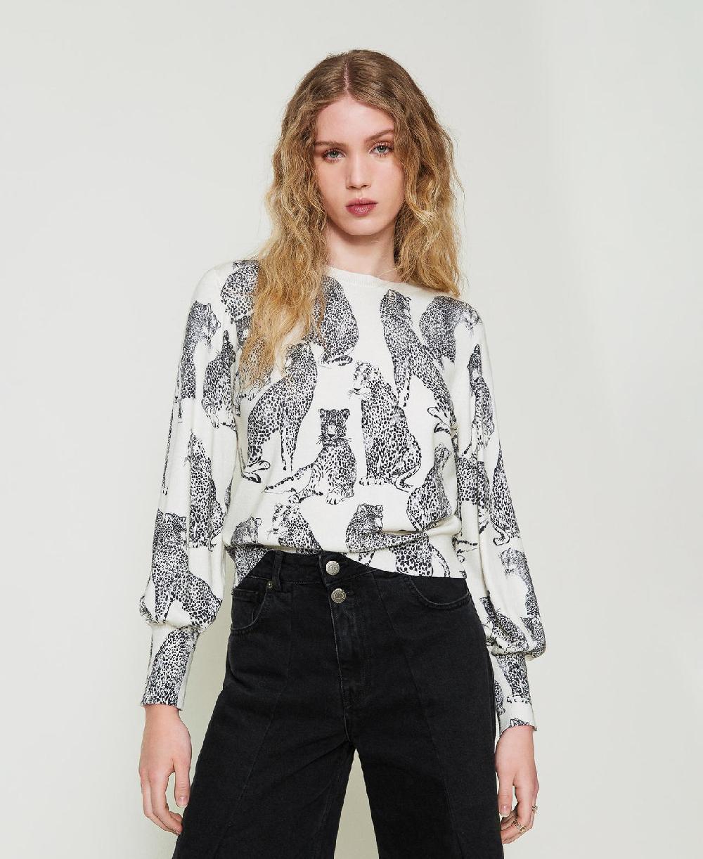 Scee by twin set Maglia con stampa giaguari Vendita Economica