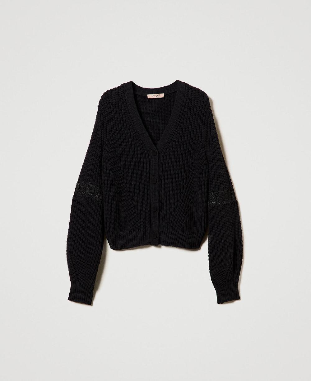 Scee by twin set Cardigan a costine con pizzo In Saldo