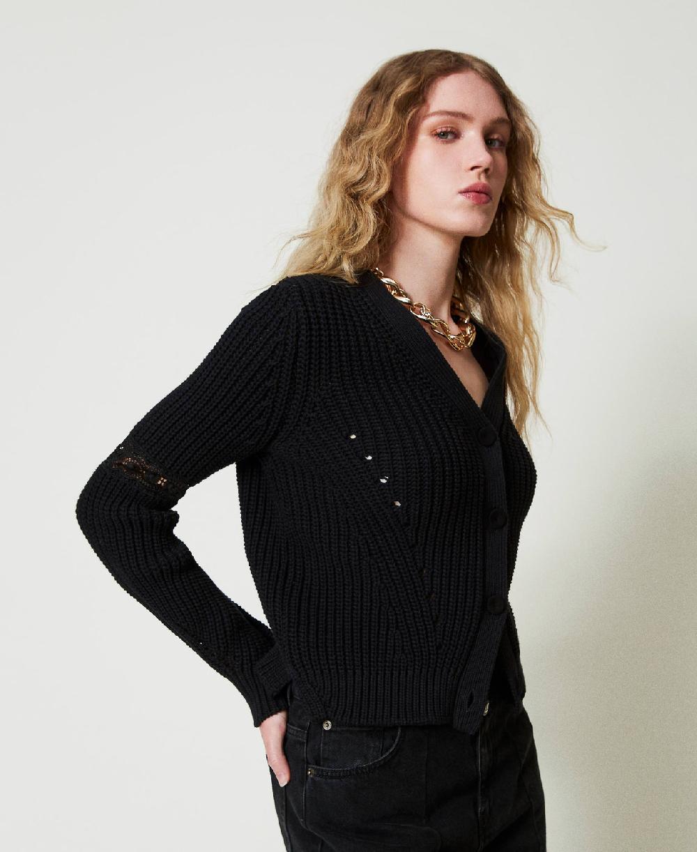 Scee by twin set Cardigan a costine con pizzo In Saldo