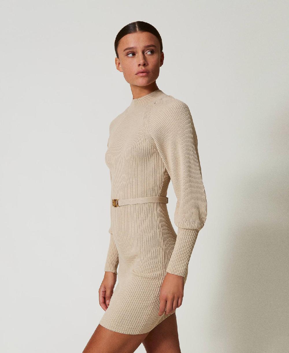 Scee by twin set Abito corto in maglia a costine con cintura Moda