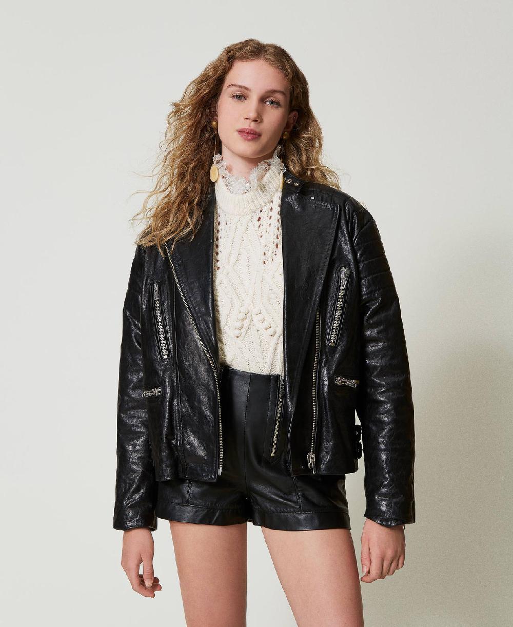 Scee by twin set Giacca biker 'Fairfax' in pelle Comprare a buon mercato