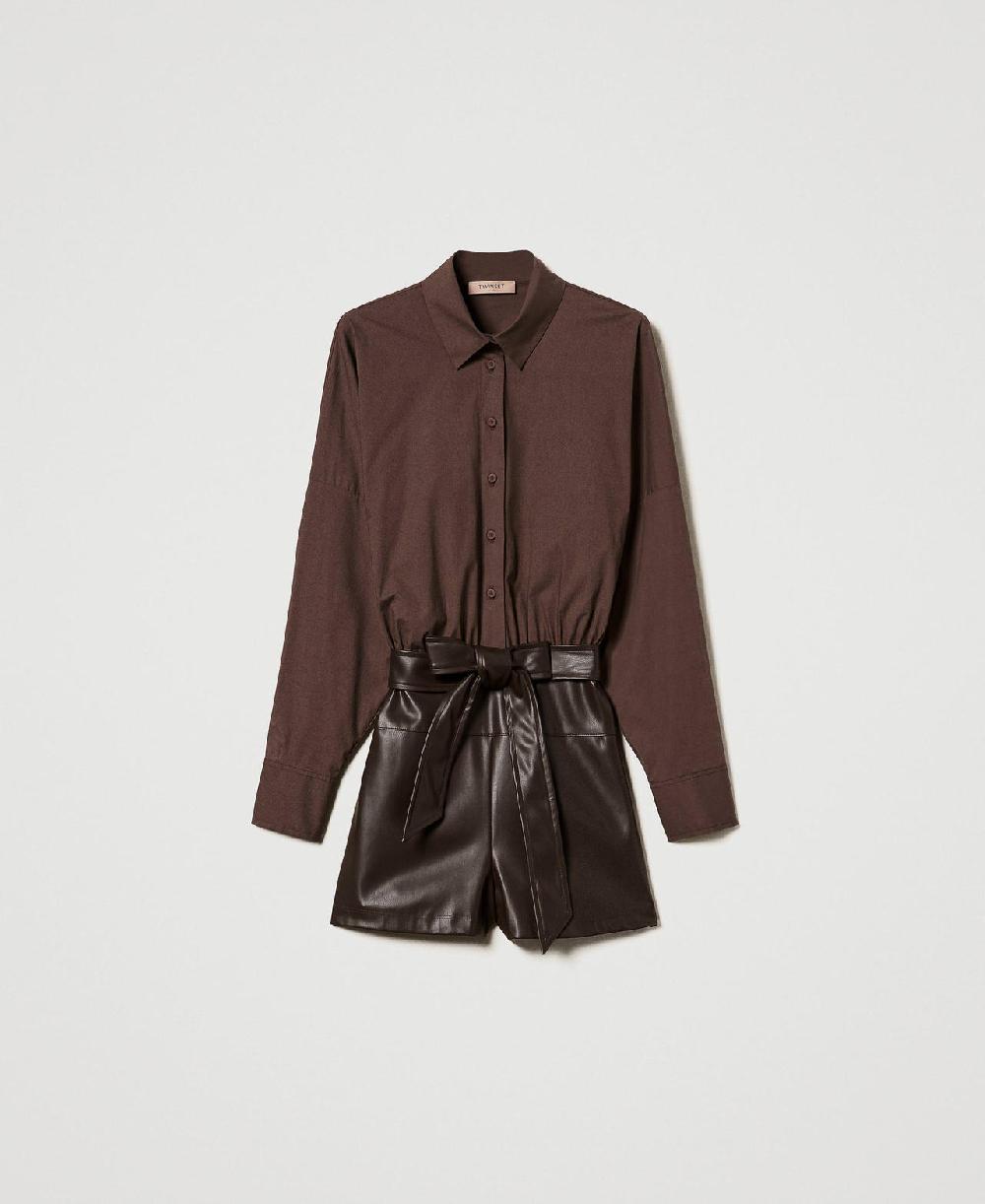 Scee by twin set Tuta corta in popeline e tessuto spalmato Shopping online