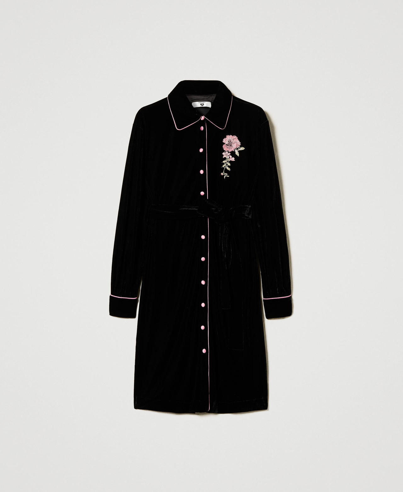 Scee by twin set Camicia da notte in velluto con ricamo Offerta natalizia