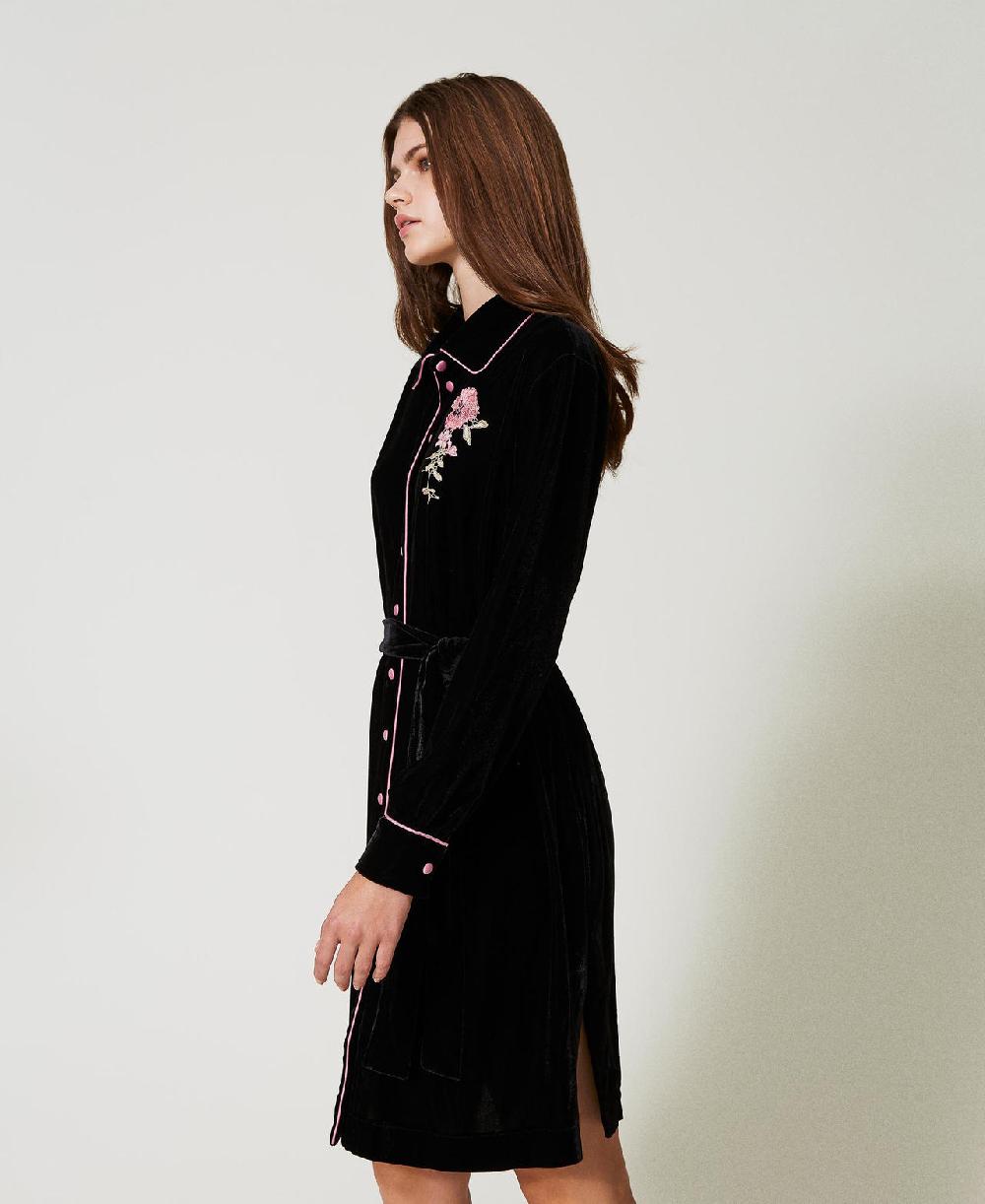 Scee by twin set Camicia da notte in velluto con ricamo Offerta natalizia