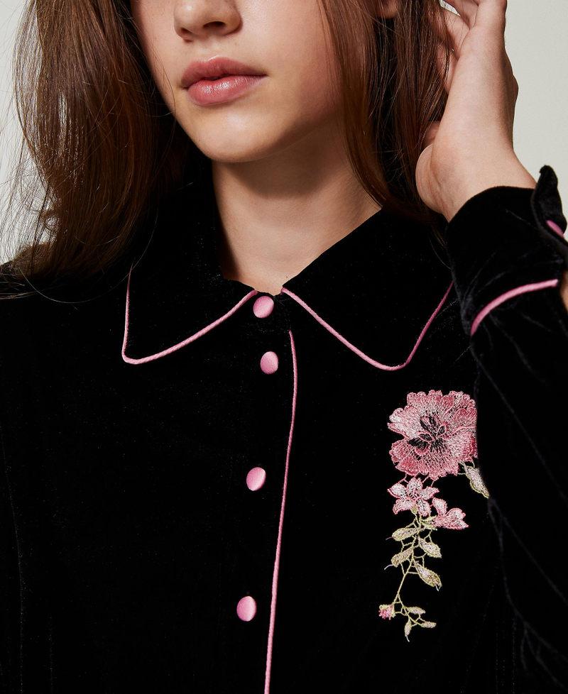 Scee by twin set Camicia da notte in velluto con ricamo Offerta natalizia