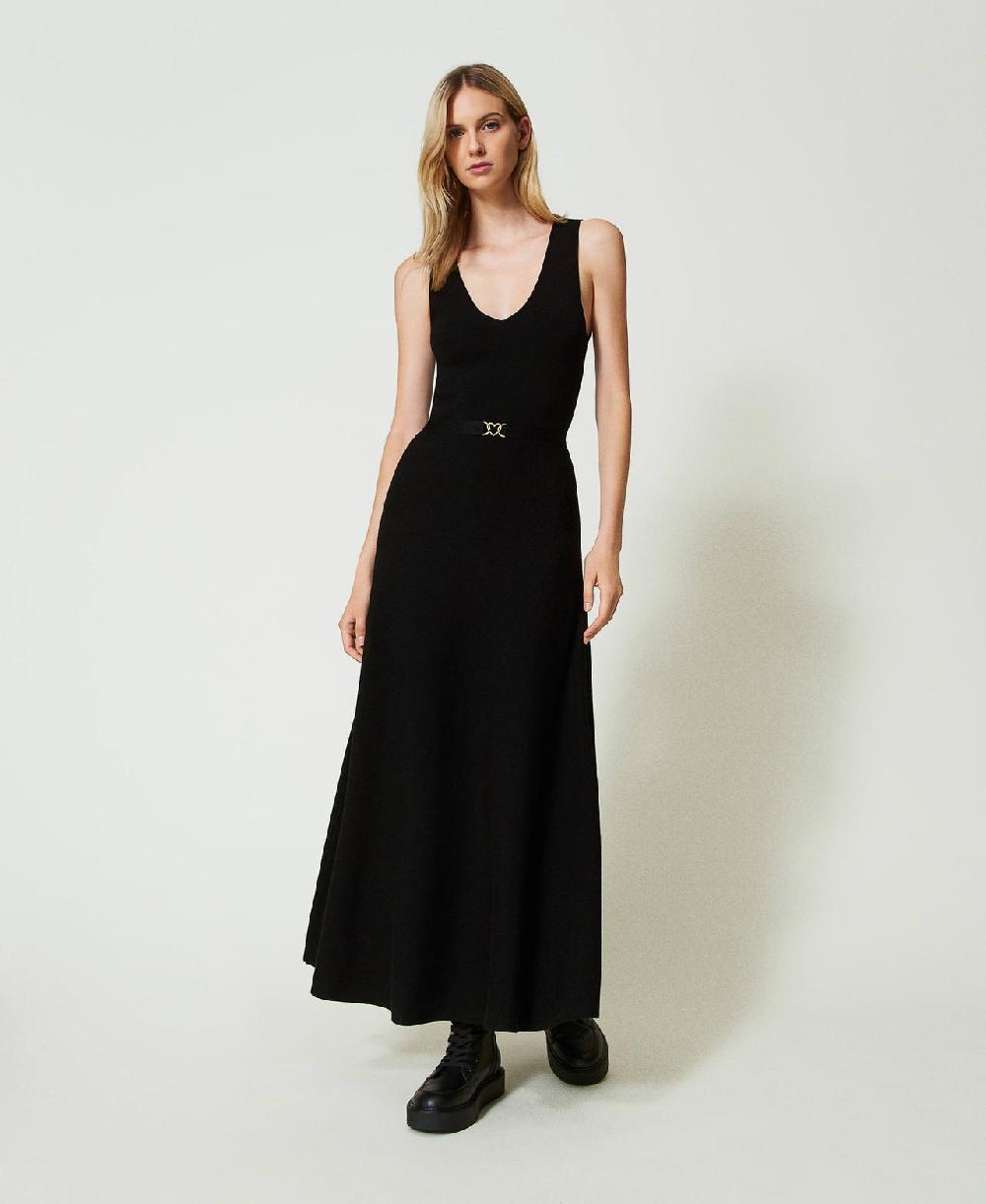 Scee by twin set Abito lungo in maglia con cintura Offerta Pasqua