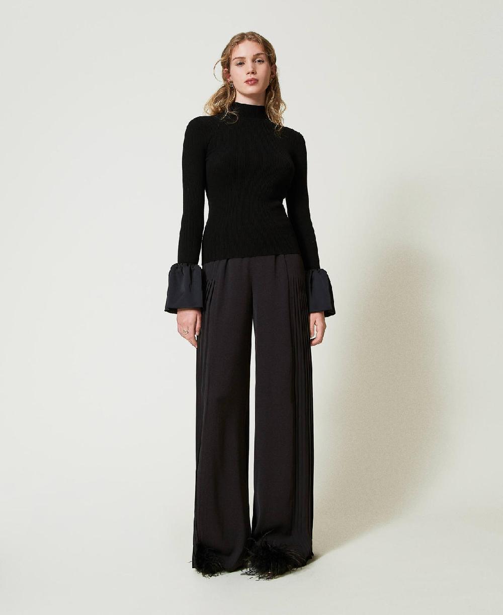 Scee by twin set Pantaloni a palazzo in georgette plissé Offerta San Valentino