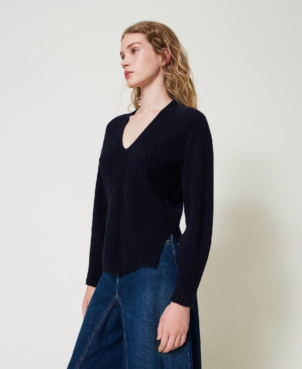 Scee by twin set Maglia in lana e cashmere a costine Offerta Anniversario