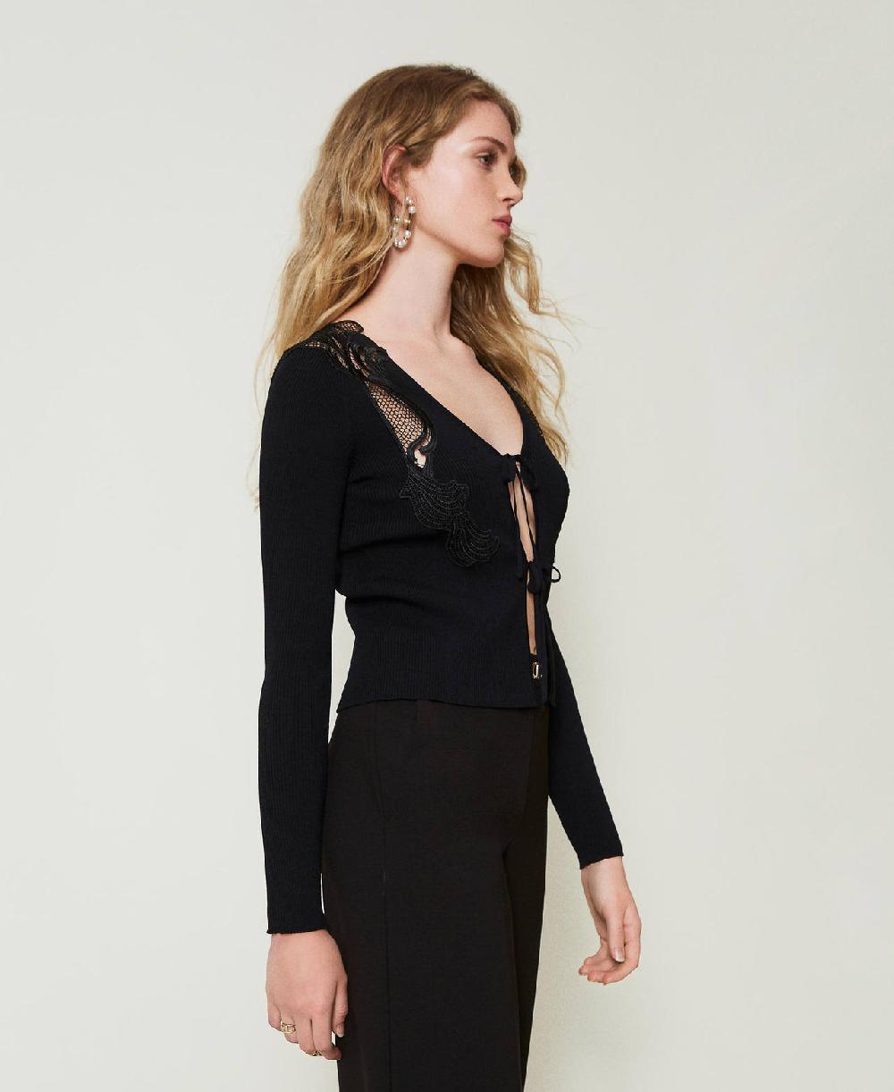 Scee by twin set Cardigan con laccetti e pizzo Liquidazione