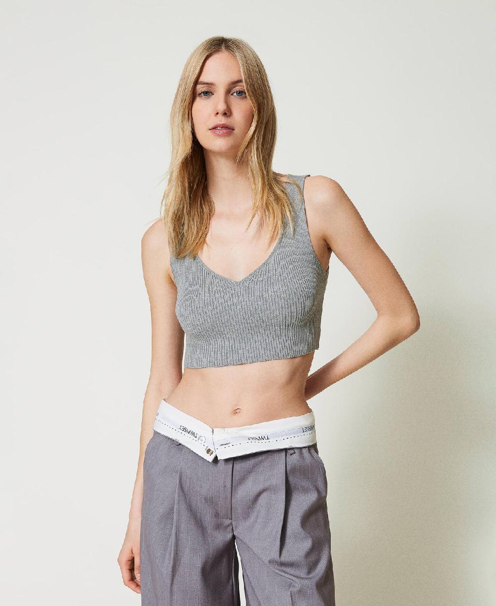 Scee by twin set Top cropped in maglia a costine Rilascio limitato