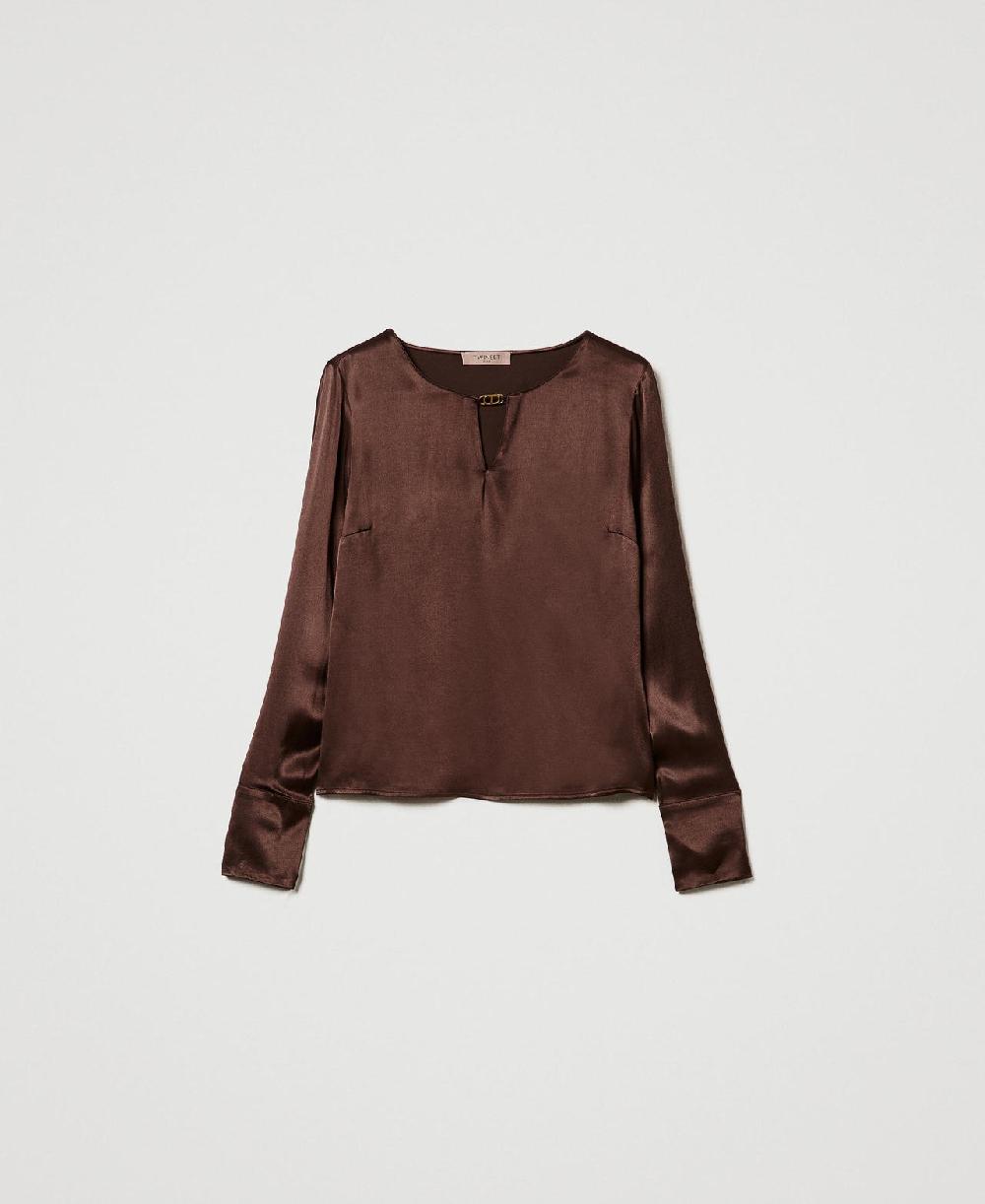 Scee by twin set Blusa in raso con Oval T Offerta speciale della fabbrica