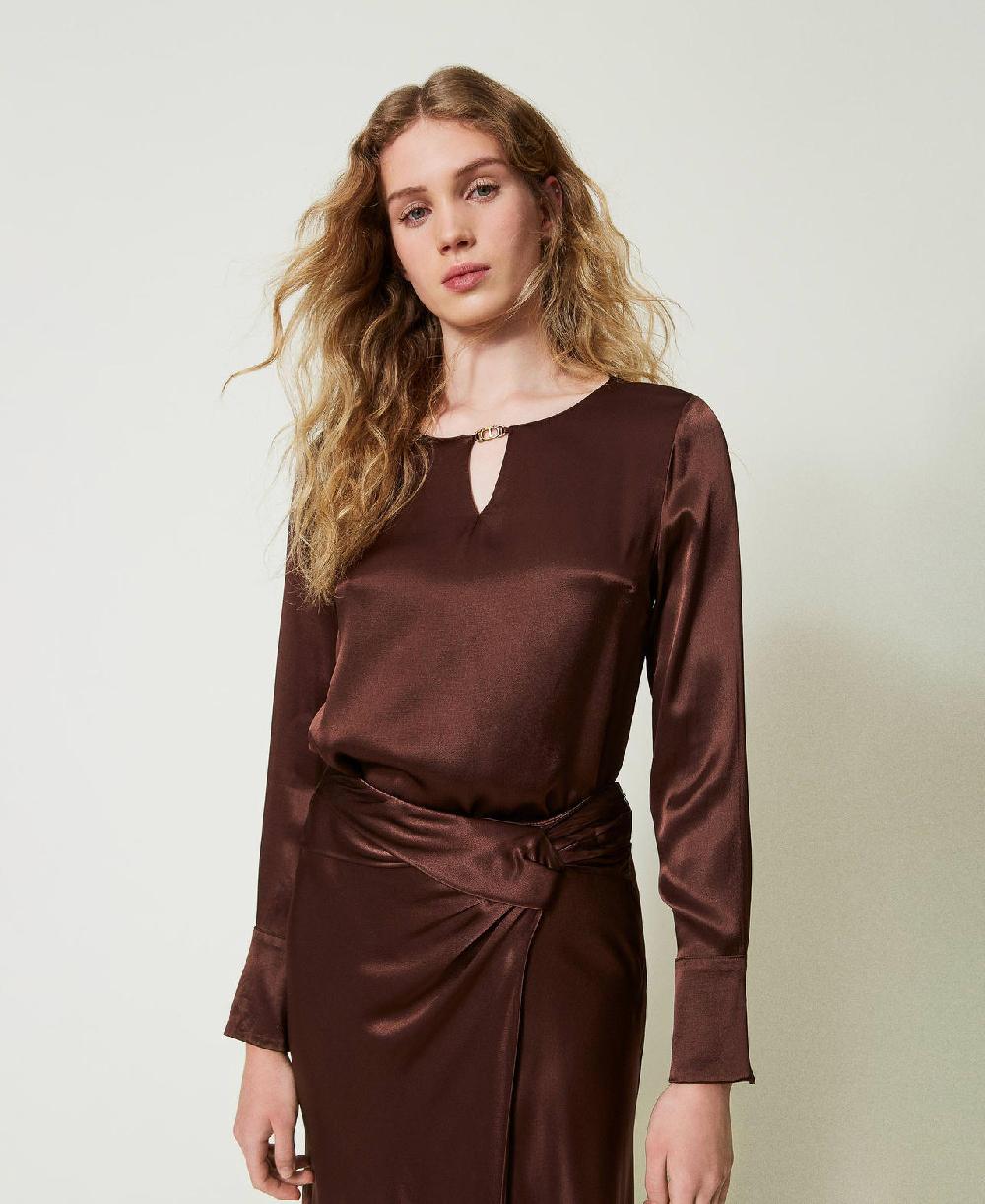 Scee by twin set Blusa in raso con Oval T Offerta speciale della fabbrica