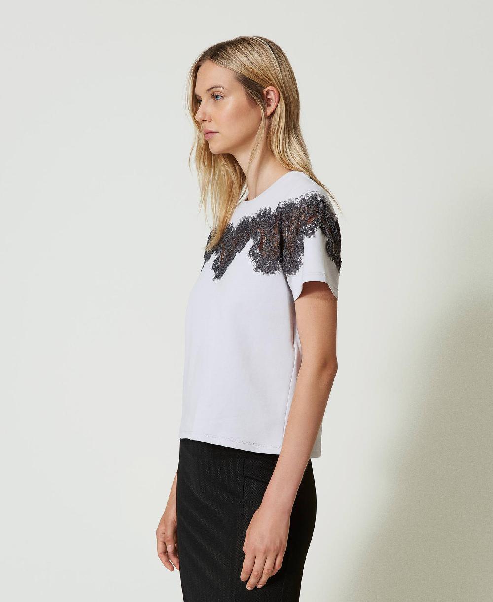 Scee by twin set T-shirt regular con pizzo intarsiato Black Friday Prezzi