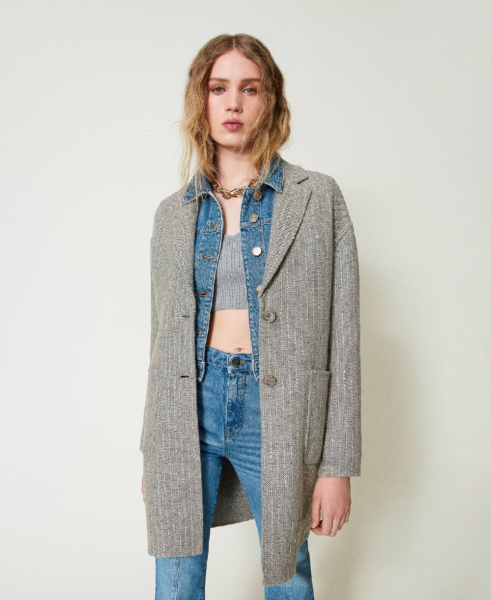 Scee by twin set Cappotto in panno double con paillettes Duty-free