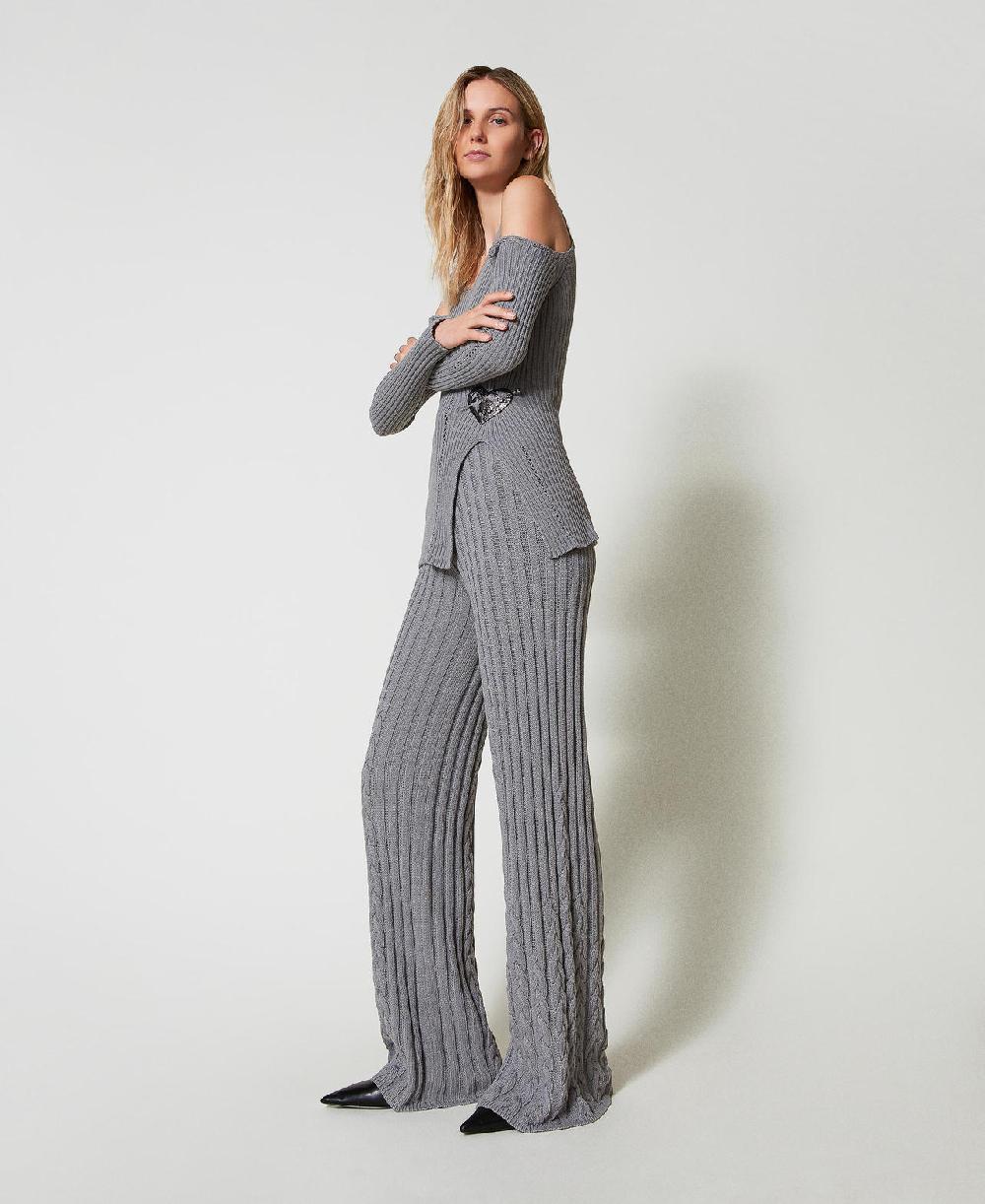 Scee by twin set Pantaloni flare in filato Treeblend con trecce Sconti questo mese