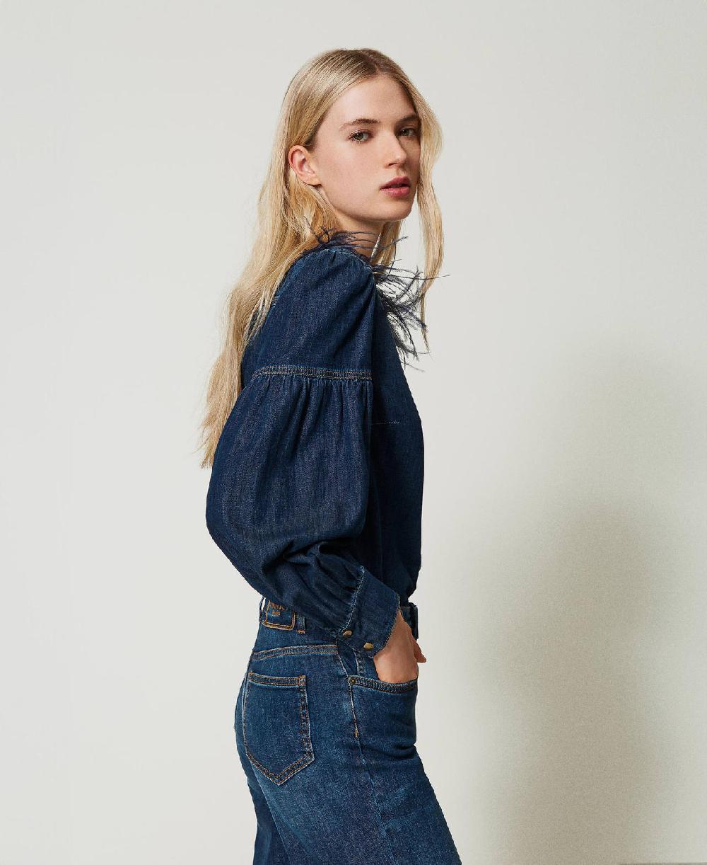Scee by twin set Camicia in jeans con piume Italy
