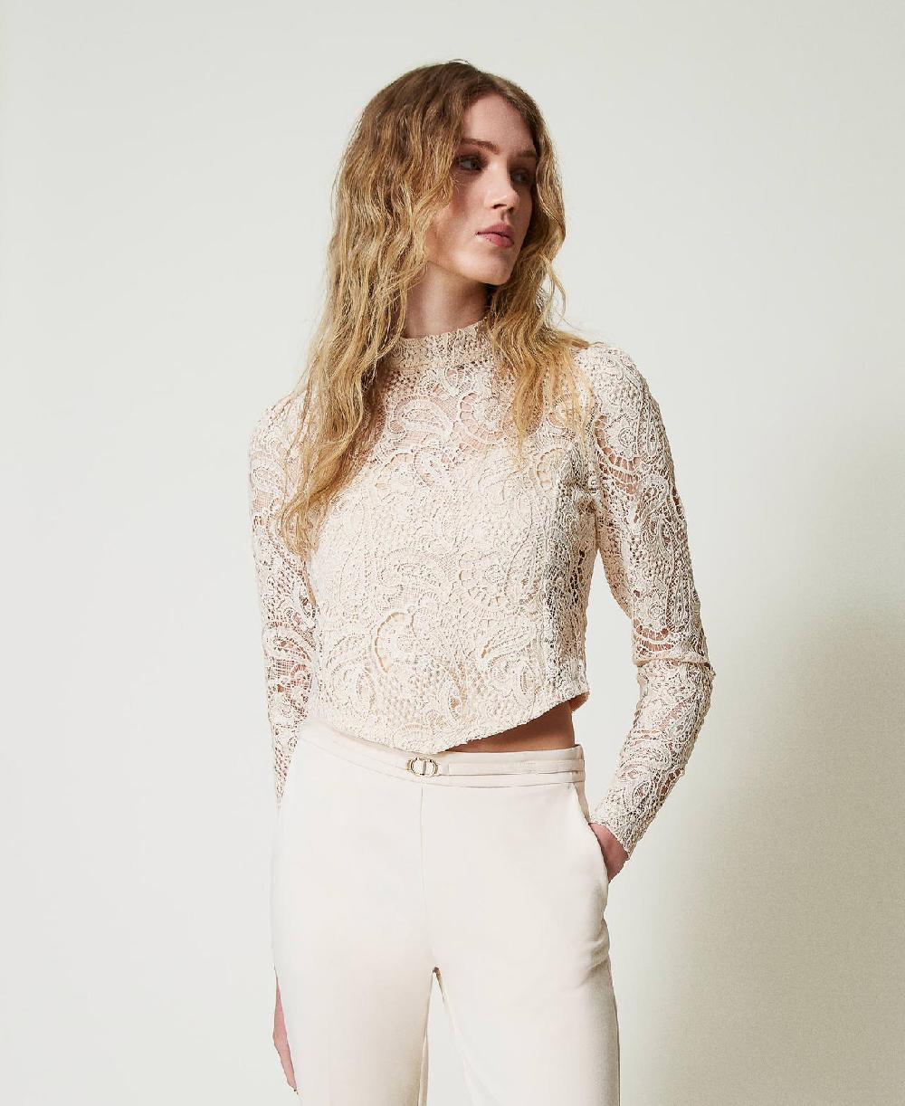 Scee by twin set Blusa cropped in pizzo macramè Soddisfazione Garantita