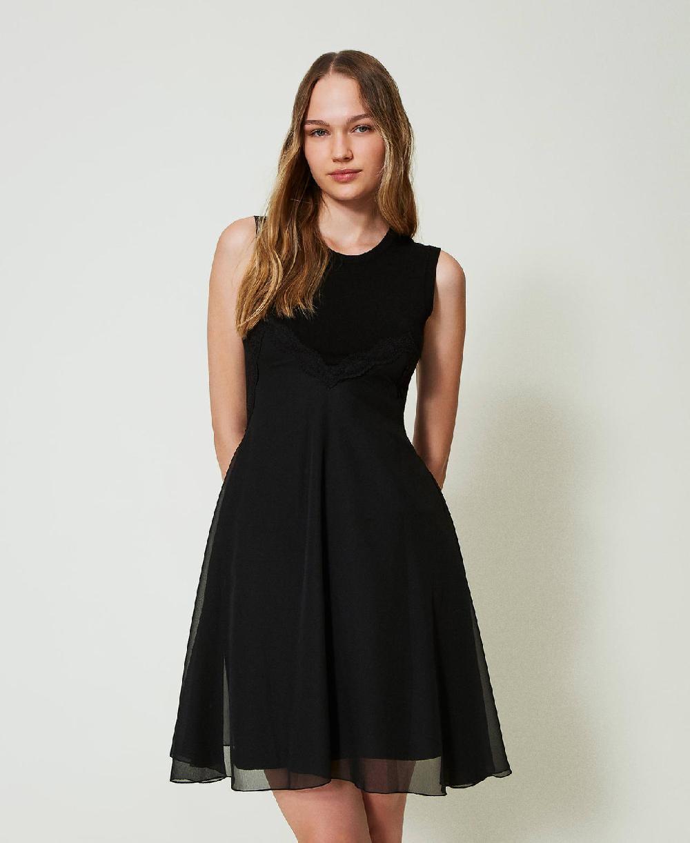Scee by twin set Abito corto in maglia e georgette Saldi Di Fabbrica