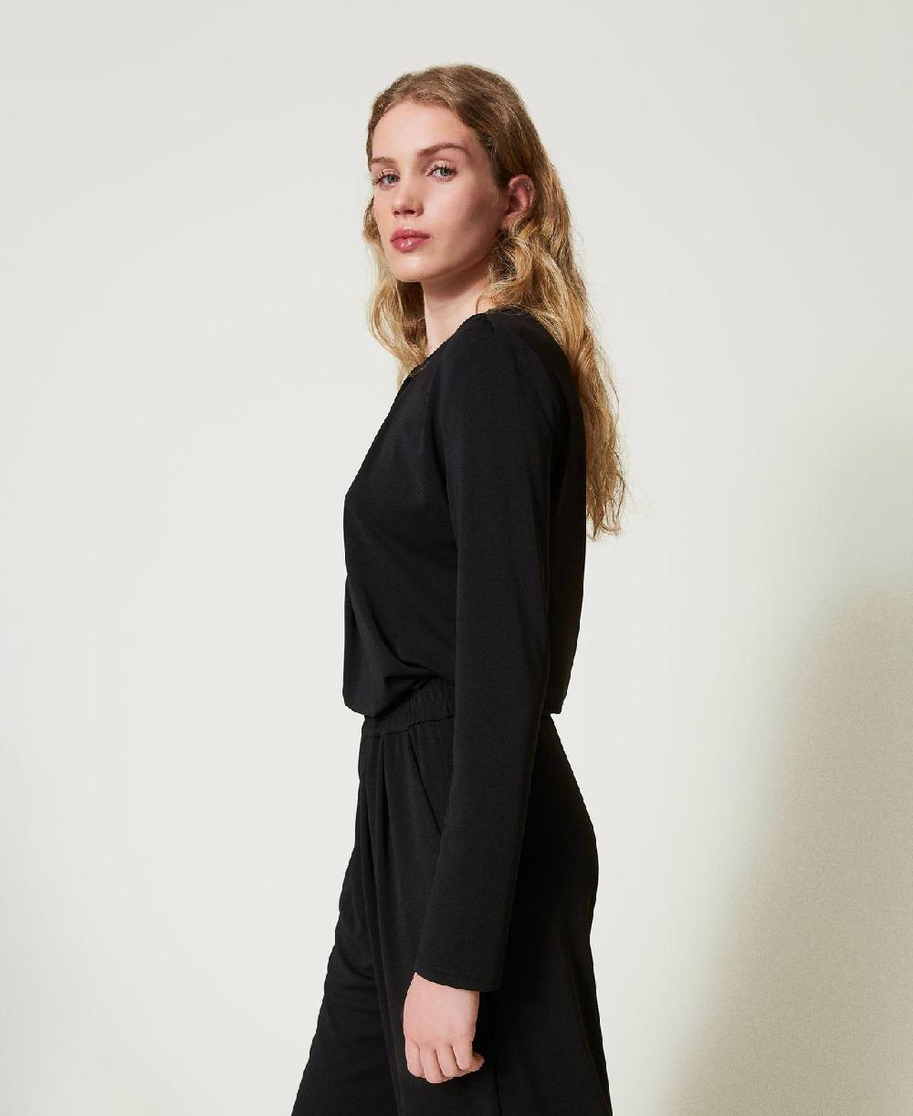 Scee by twin set Blusa in jersey crêpe con drappeggio In Saldo