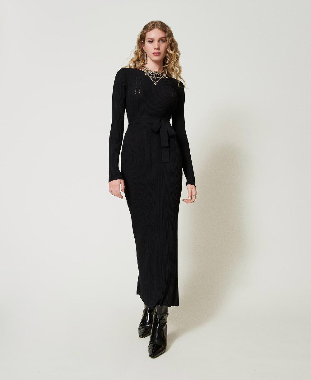 Scee by twin set Abito lungo in maglia a costine con cut-out Moda