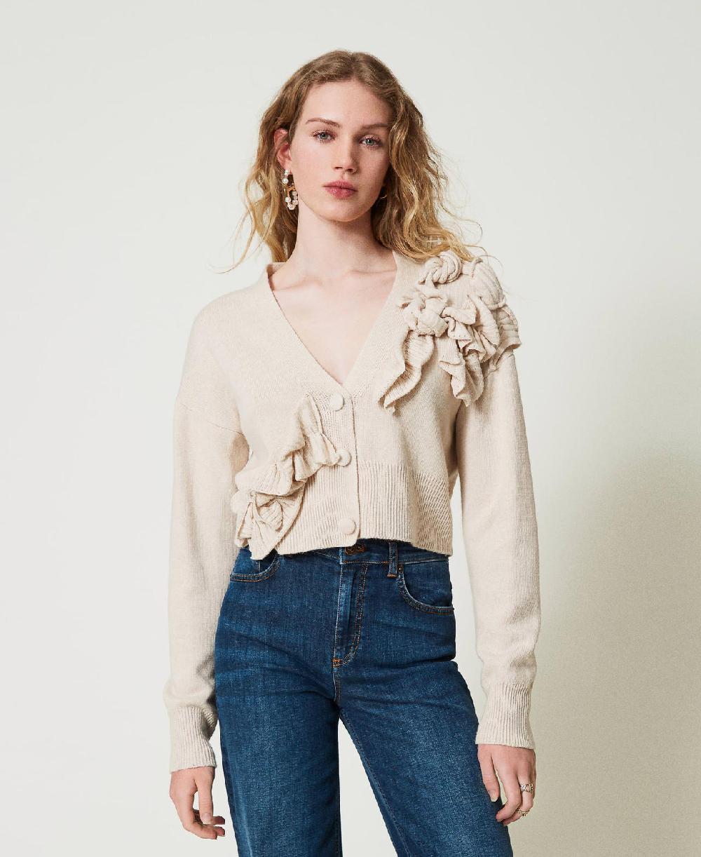 Scee by twin set Cardigan in misto lana con volant Spedizione gratuita