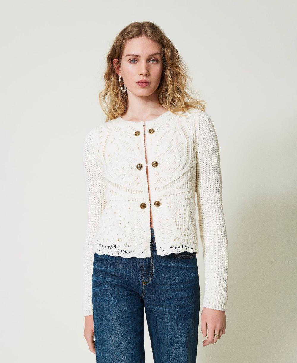 Scee by twin set Giacca in maglia misto lana crochet Sconto di tempo limitato