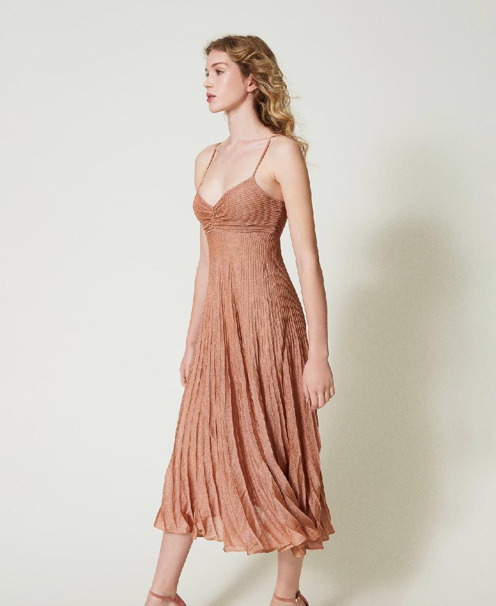 Scee by twin set Abito lungo in maglia lurex plissé Grande vendita