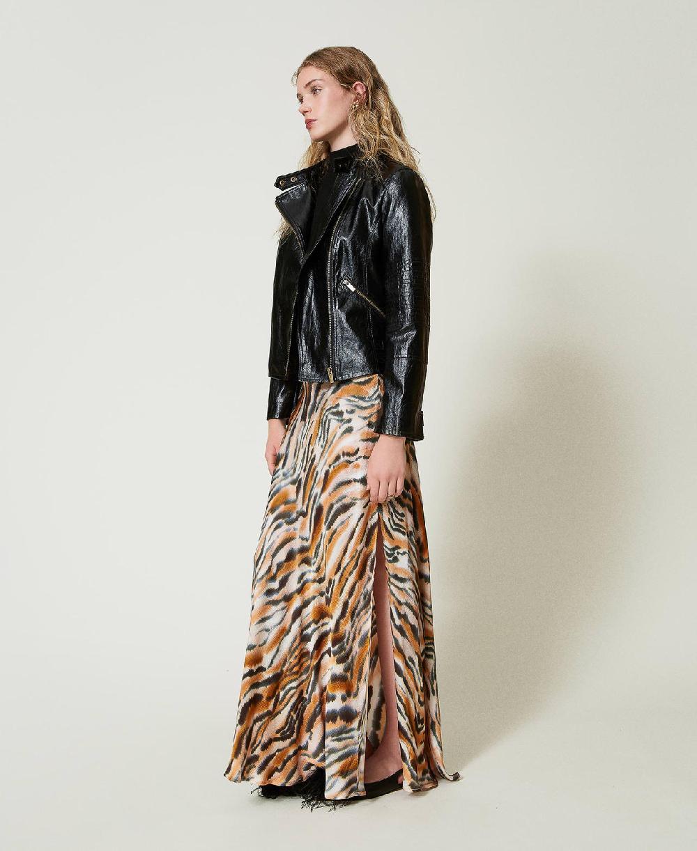 Scee by twin set Gonna lunga in raso animalier Flash Sale