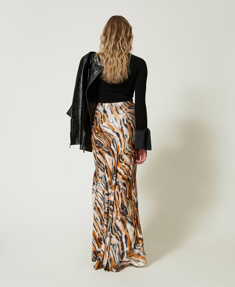 Scee by twin set Gonna lunga in raso animalier Flash Sale
