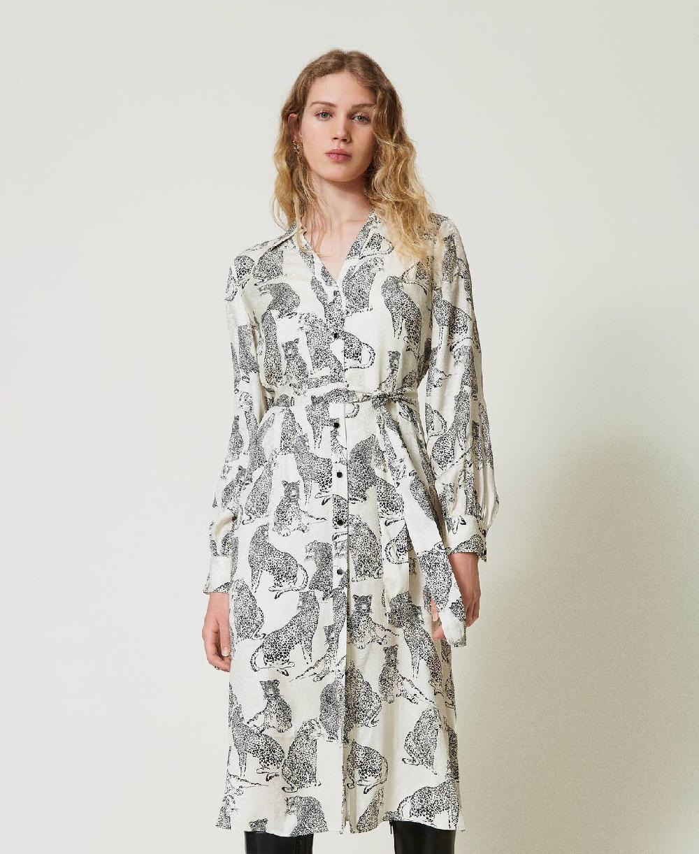 Scee by twin set Abito longuette jacquard con stampa giaguaro Offerta San Valentino