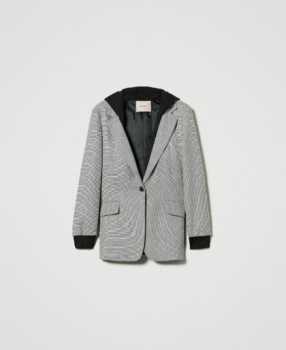 Scee by twin set Giacca blazer in pied de poule con cappuccio Smaltimento dello stoccaggio
