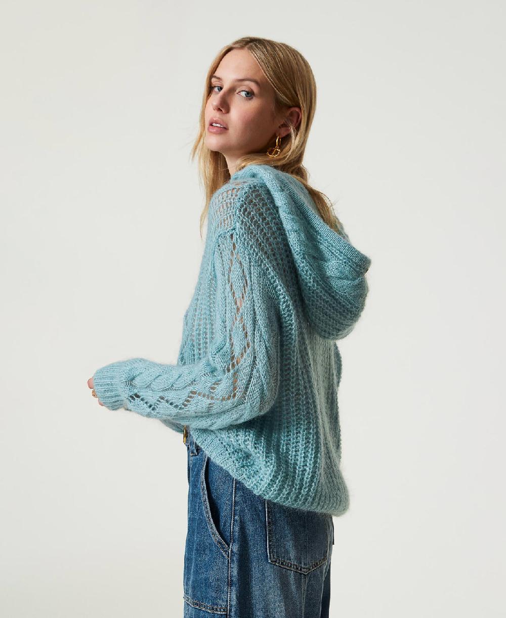 Scee by twin set Maglia in lana e mohair con cappuccio Vendita calda