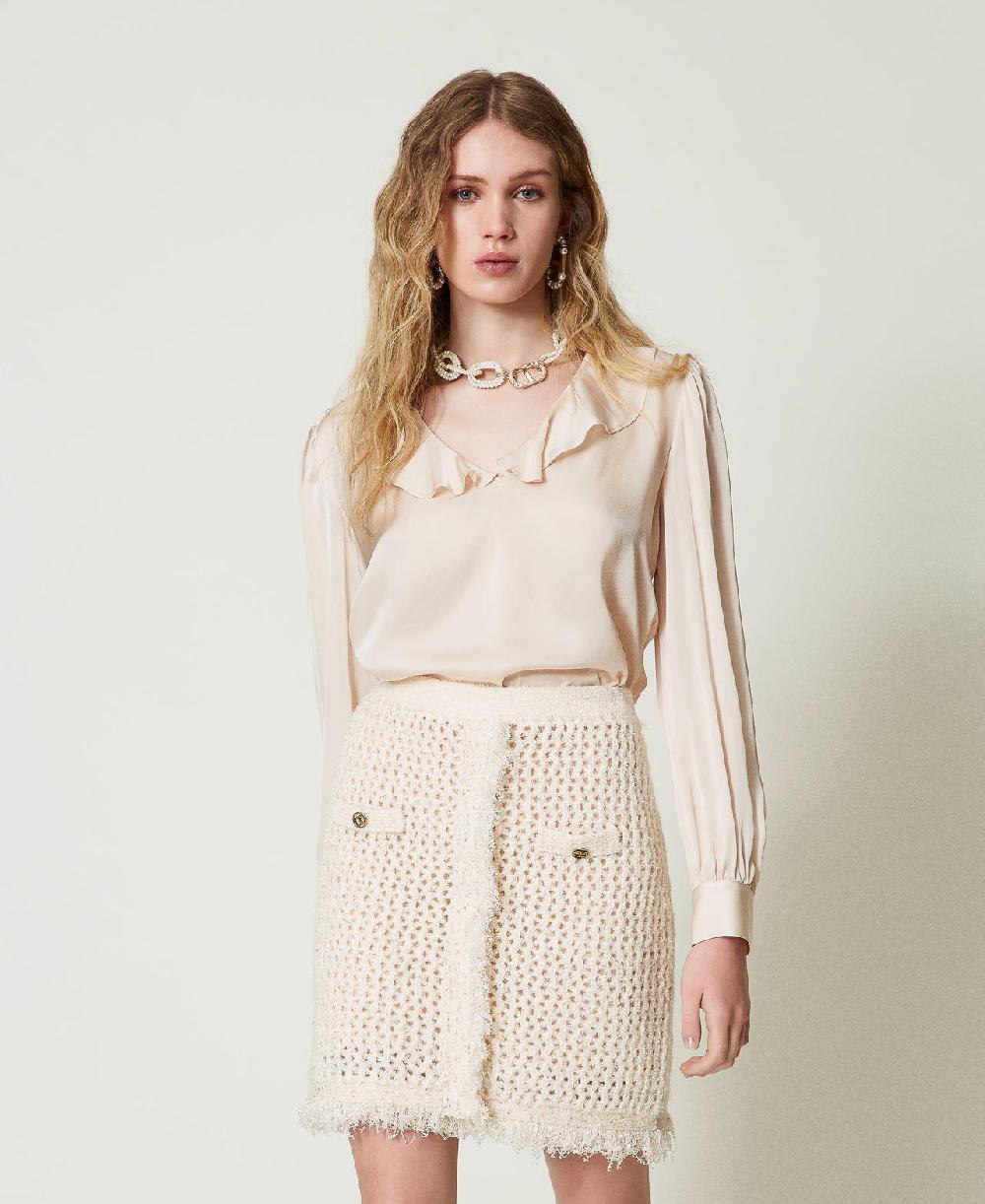Scee by twin set Blusa in raso con volant Offerta migliore