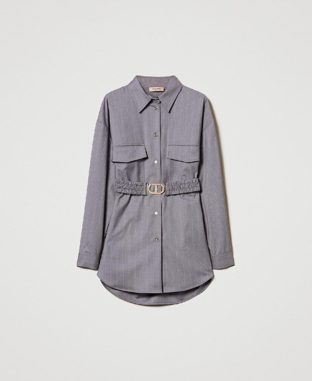 Scee by twin set Maxi camicia gessata con cintura Online Outlet