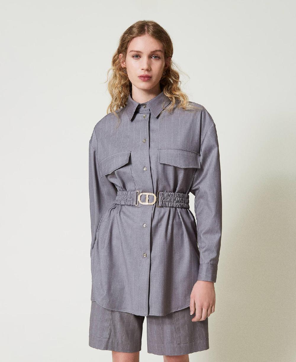 Scee by twin set Maxi camicia gessata con cintura Online Outlet