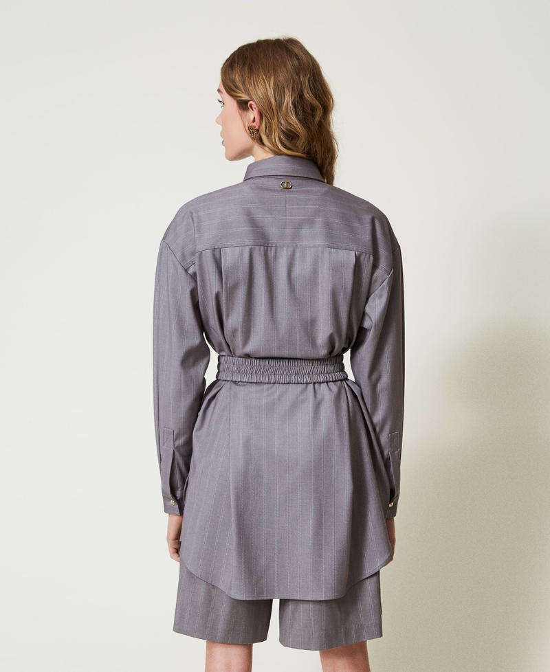 Scee by twin set Maxi camicia gessata con cintura Online Outlet