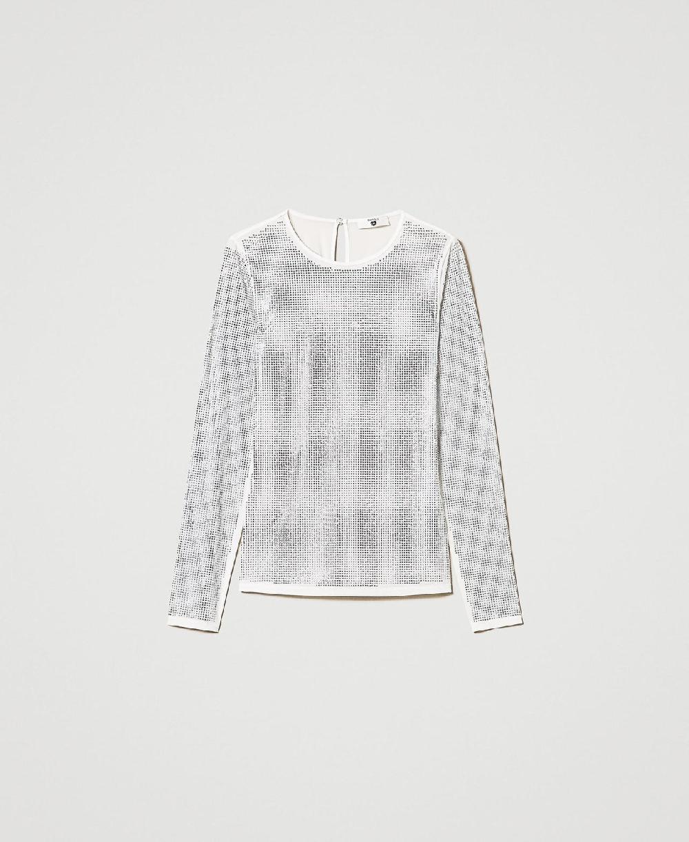 Scee by twin set T-shirt stretch con strass all over Grandi sconti