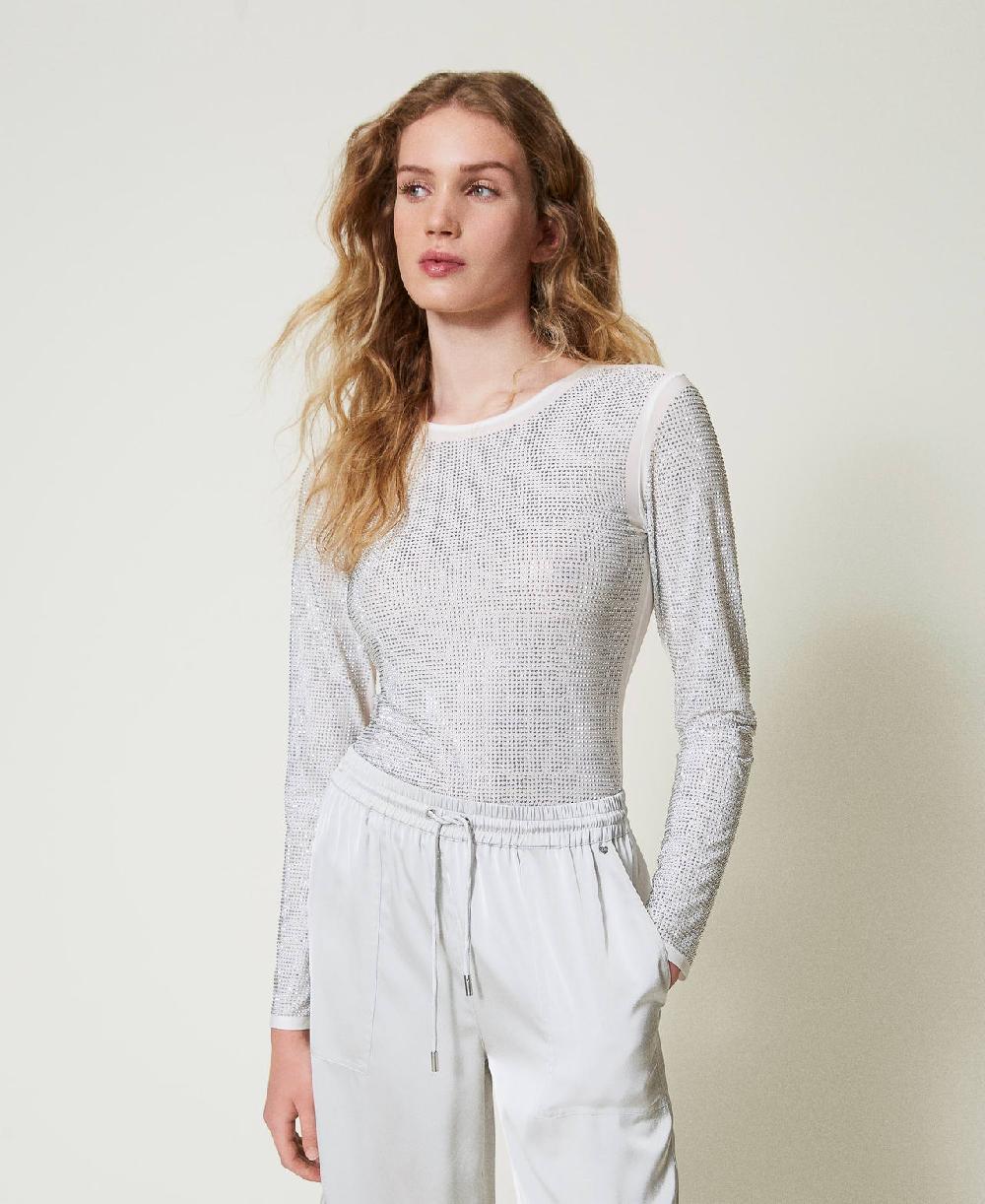 Scee by twin set T-shirt stretch con strass all over Grandi sconti