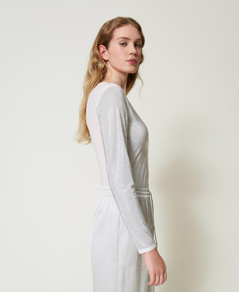 Scee by twin set T-shirt stretch con strass all over Grandi sconti